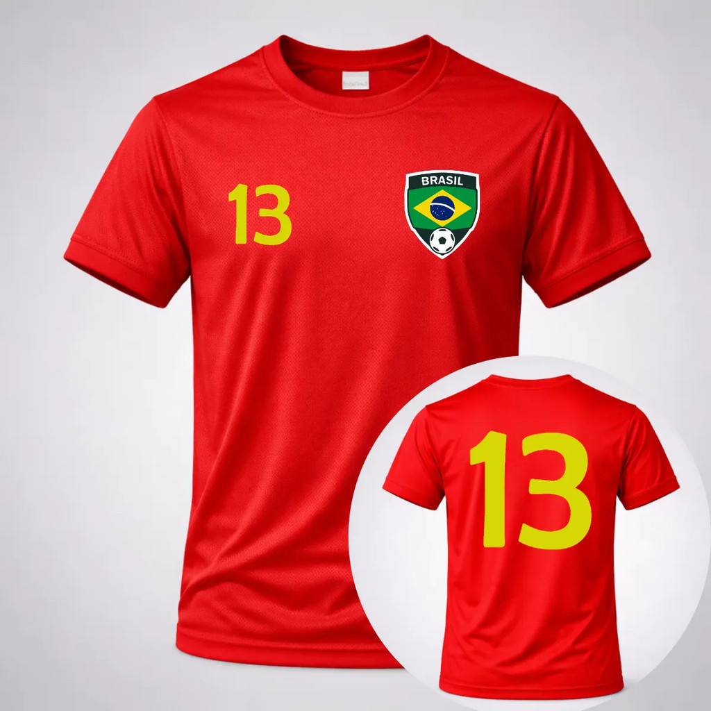 Camiseta Masculina Estampada Brasil 13 Copa Do Mundo Algodao Vermelha ANDRADE STORE