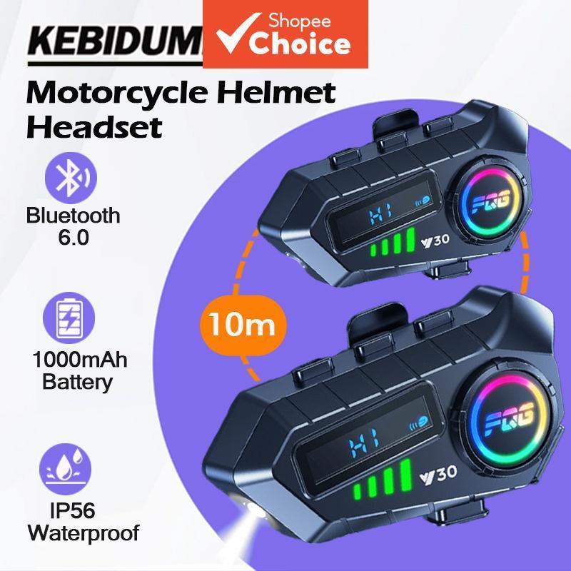 Fone de Ouvido Bluetooth para Capacete Intercomunicador V6.0 Mãos Livres Bateria 1000mAh Luz LED Piscante para 2 Pilotos