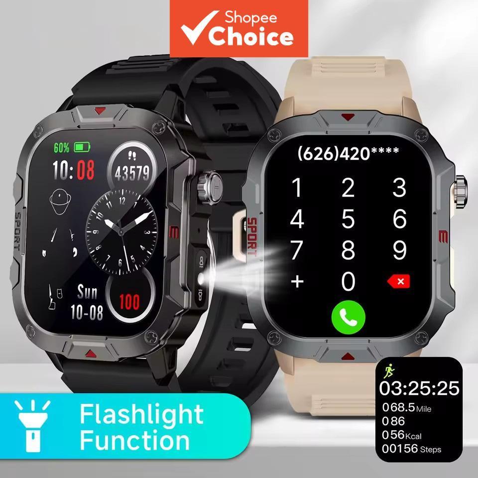 Novo Relógio Inteligente 2.01 Ultra Tela Grande com Lanterna LED, Assistente de Voz, Wireless, À Prova de Queda, Poeira