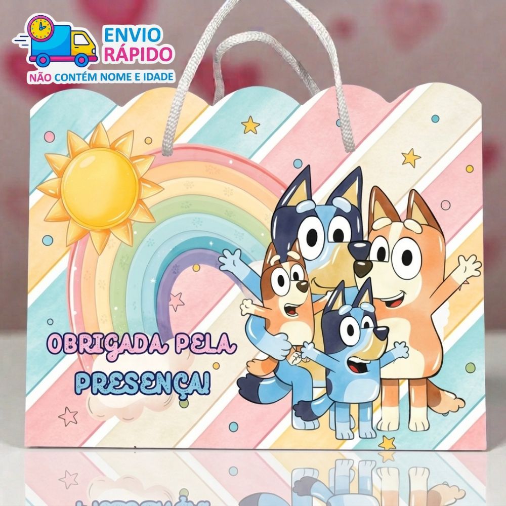 Kit Sacolinha Personalizada Bluey Menina (20x15x7cm) Lembrancinhas de Aniversário - PEGUE E MONTE