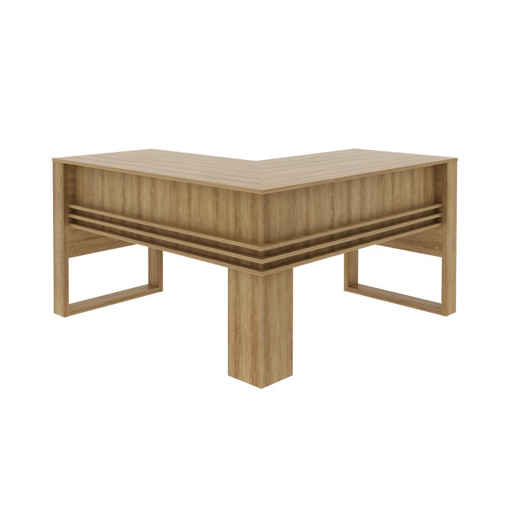 Mesa para Escritório em L 136cm com Detalhe Ripado Amêndoa ME4145 - Tecnomobili