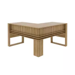 Mesa para Escritório em L 136cm com Detalhe Ripado Amêndoa ME4145 - Tecnomobili