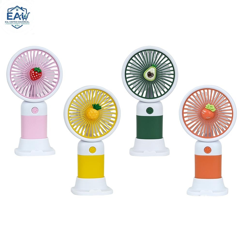 Mini Ventilador Portátil Recarregavel De Mão Mesa com Suporte de Celular Usb Pilha Velocidades