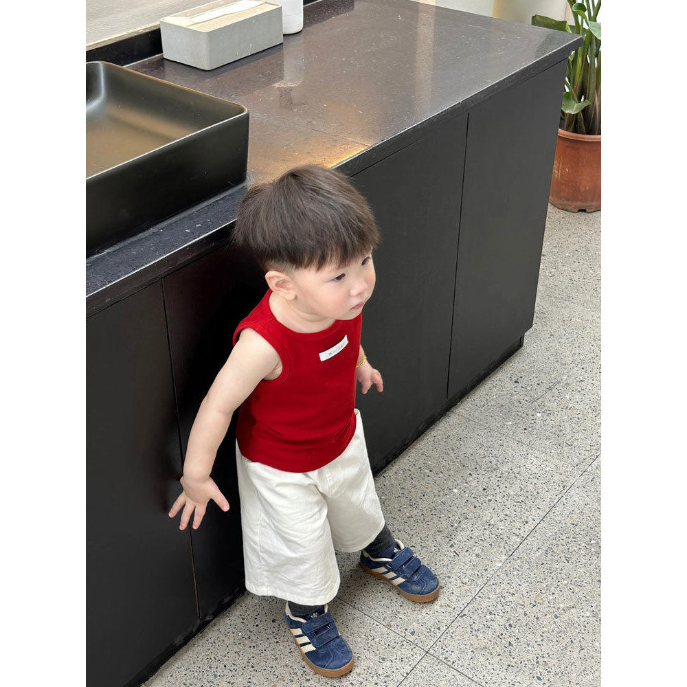 2026 Novo Estilo Versão Coreana Roupas Infantis Terno Infantil Verão Meninos Casual Simples Colete Camiseta Top Feminino