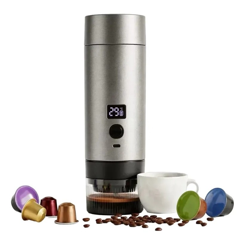 Máquina de café expresso elétrica portátil 3 em 1, suporte para cápsulas de café e café moído, pequena e prática