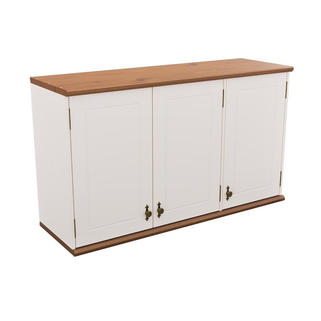 Aéreo 3 Portas com Tampo de Madeira Maciça Joy Branco/Off White