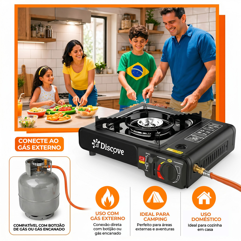 Fogão Portátil A Gás 2900W Automático Com Maleta (Sem Gás)