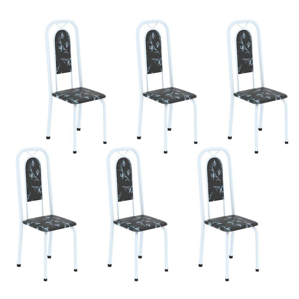 Cadeiras para Sala de Jantar 6 Unidades Lara Branco/Preto Floral