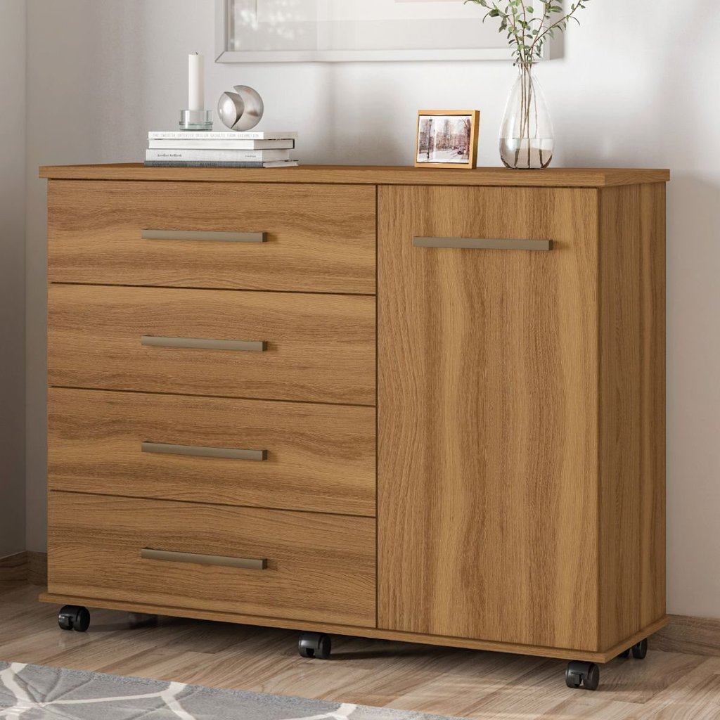 Cômoda para Quarto 4 Gavetas e 1 Porta Flora Marrom/Amendola Amendola