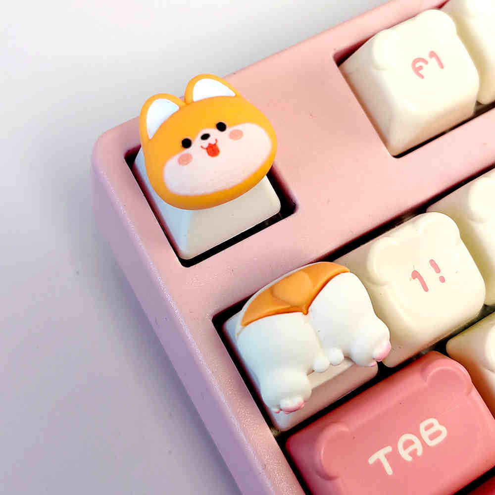 2 Pçs/set Novo Cão De Madeira Dos Desenhos Animados Corgi Fart Keycaps Presente Artesanal Teclado Mecânico Tampas Decora
