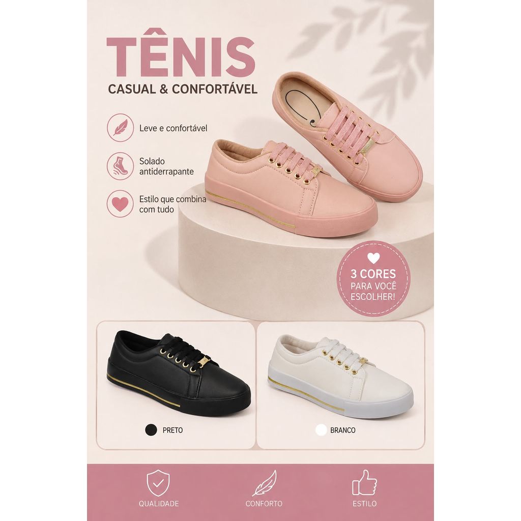 Tênis Feminino Sapatênis Casual Super Macio e Confortavel Lançamento