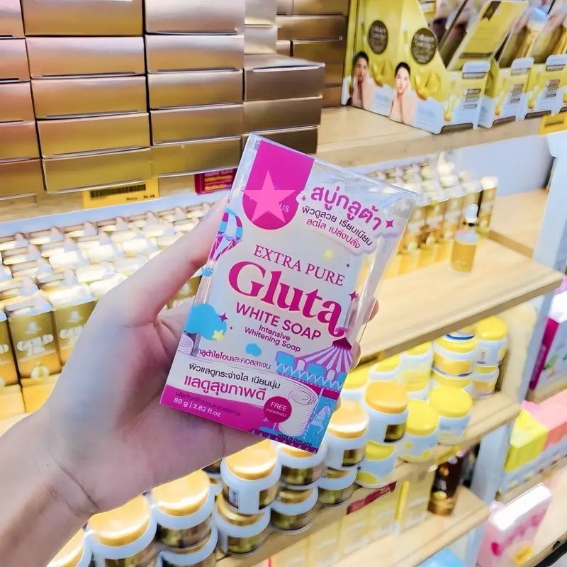 Sabonete Gluta White Extra Puro 80g Autêntico da Tailândia, Clareador de Pele com Glutationa e Colágeno, Remove Sujeira,