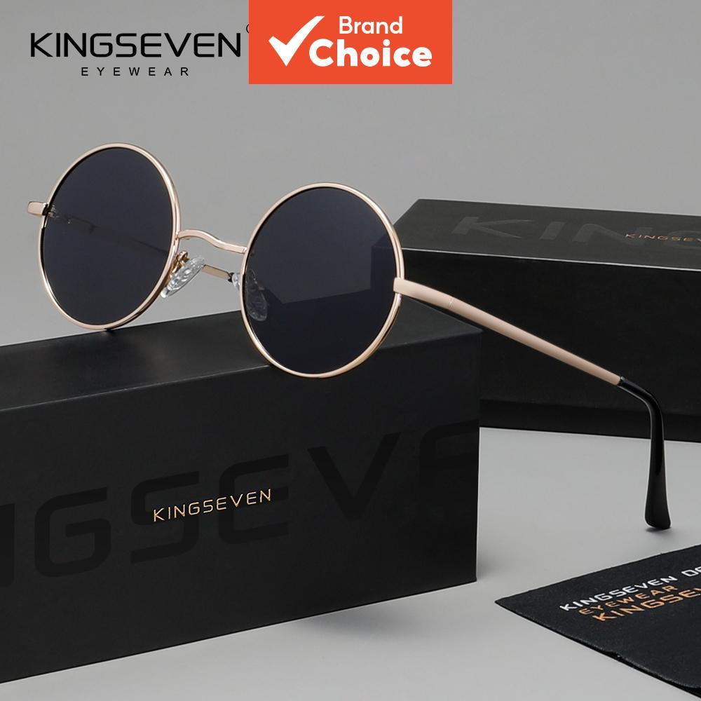 KINGSEVEN Óculos de sol polarizados casuais de armação redonda, com armação de aço inoxidável e lentes TAC polarizadas,