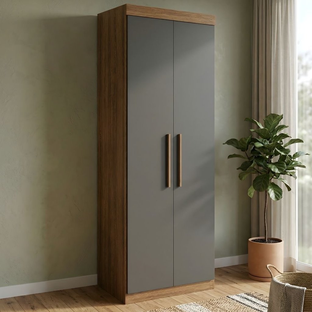 Guarda Roupa Modular 2 Portas 2 Gavetas Gênova Plus Marrom/Ipê Wood/Grafite Ipê Wood/Grafite