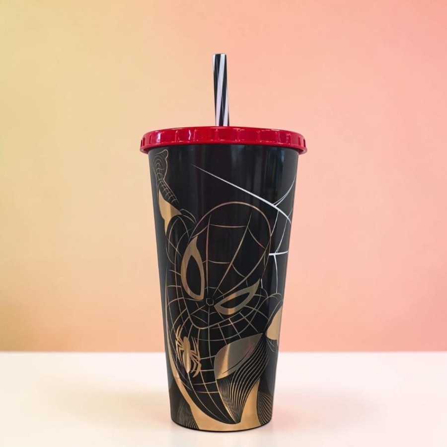 Copo de Plástico com Tampa e Canudo - Homem Aranha - Preto - 700ml - 1 unidade - Plasútil - Rizzo