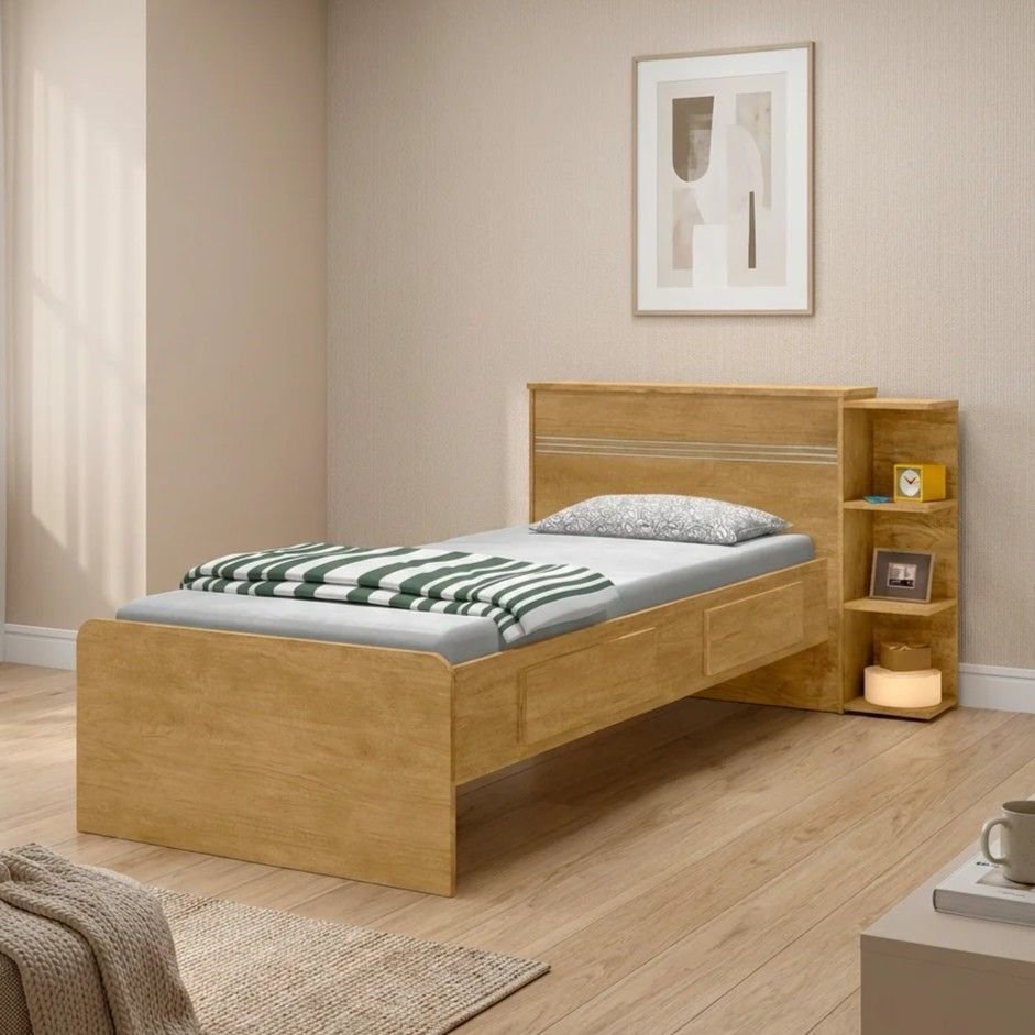 Cama Solteiro com Baú 2 Gavetas e 3 Nichos Jade Nature Marrom Nature