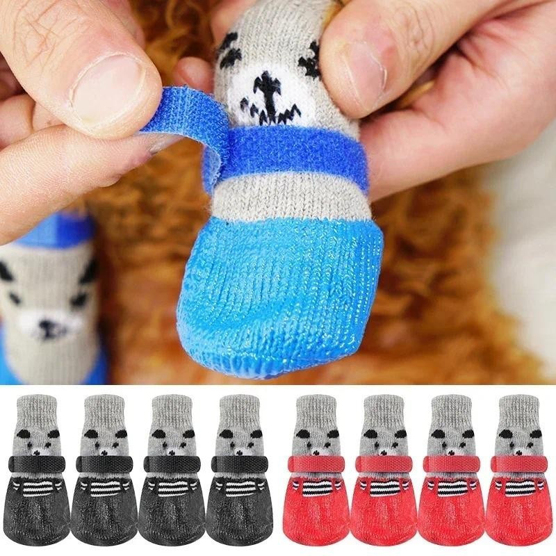 Meias Para Cães De Malha Quente Gatos E Sapatos À Prova D'água De Arranhões Coberturas De Pés Anti-Calcário Animais