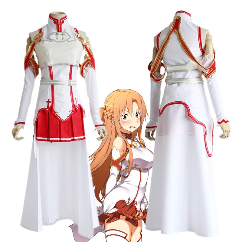 Fantasia de Cosplay da Yuuki Asuna do Anime SAO, Vestido Completo, Uniforme Lolita, Sword Art Online