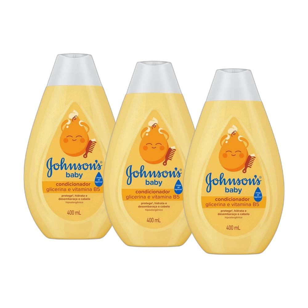 Kit com 3 Condicionadores Johnson's Baby de Glicerina 400ml