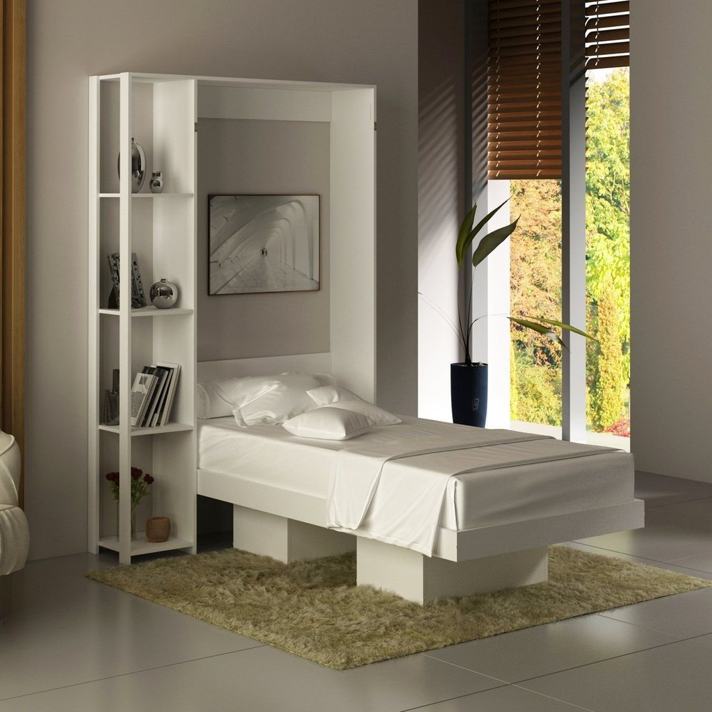 Cama Articulada Solteiro 4 Prateleiras 2 Nichos 128,5x193cm CM8013 Branco Branco