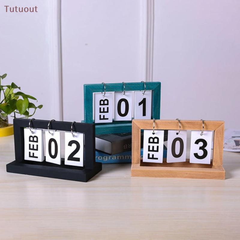 TUTU De Madeira Vintage Casa Calendário Café Desktop Decorativo Ornamentos Rústicos DIY Flip Planejador Mesa Perpétuo Ma