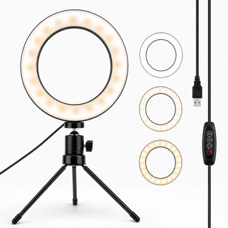 Ring Light 6 Polegadas com Tripé Luz LED para Maquiagem Selfie Live Streaming e Vídeos