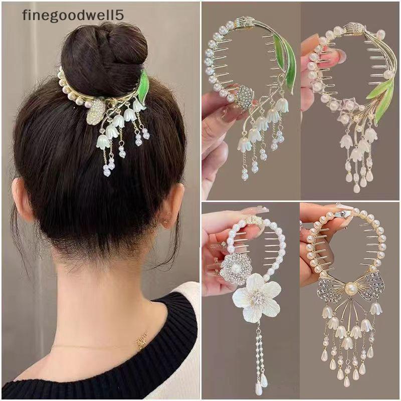 Finegoodwell5 Elegante Garra De Cabelo Pílula Cabeça Rabo De Cavalo Bule Pérola Strass sel Tubarão Clipe Grampo Cocar BE