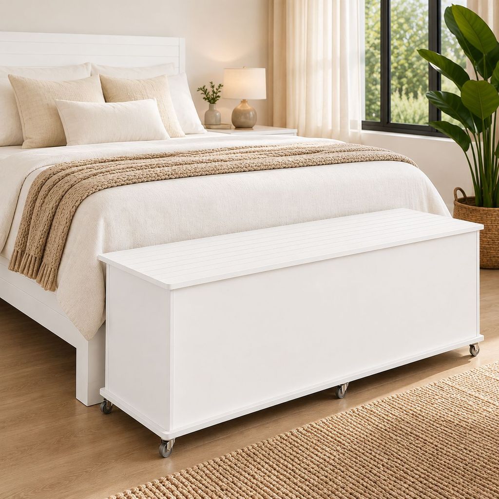Baú Banco em MDF/MDP 135x44,5x38,5cm Luca Branco Branco