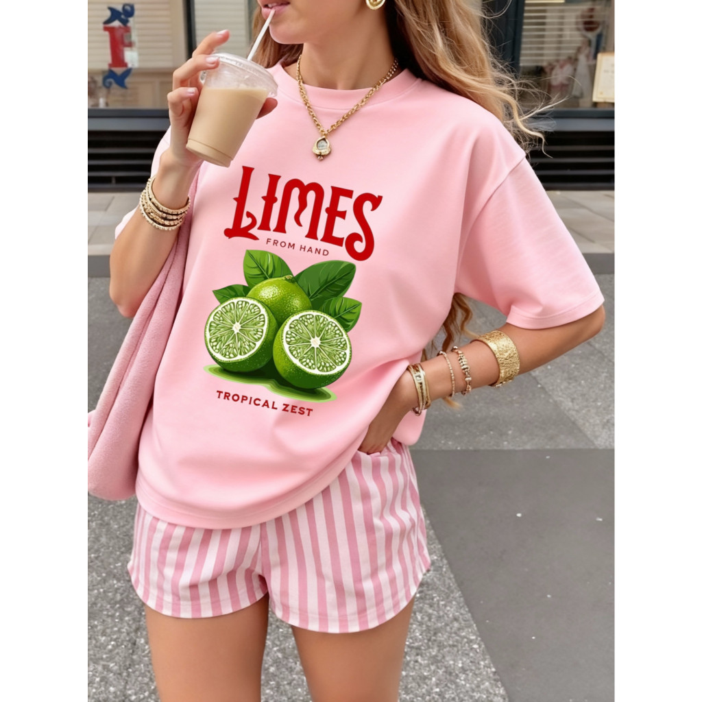Camiseta Feminina T-shirt Blusa Confortável Estilosa Leve Estampa Limes Tropical 100% Algodão
