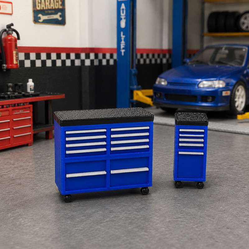 Kit 2 Carrinhos de Ferramentas Miniatura 1:43 Oficina Diorama Garagem Colecionável Garage Mini Oficina