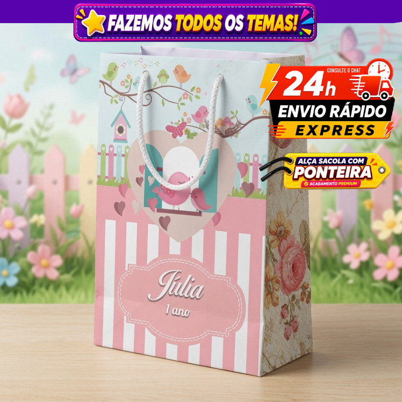 🛍️ Sacolinhas Personalizada Jardim Encantado  Surpresa Lembrancinha de Aniversário Envio Rápido