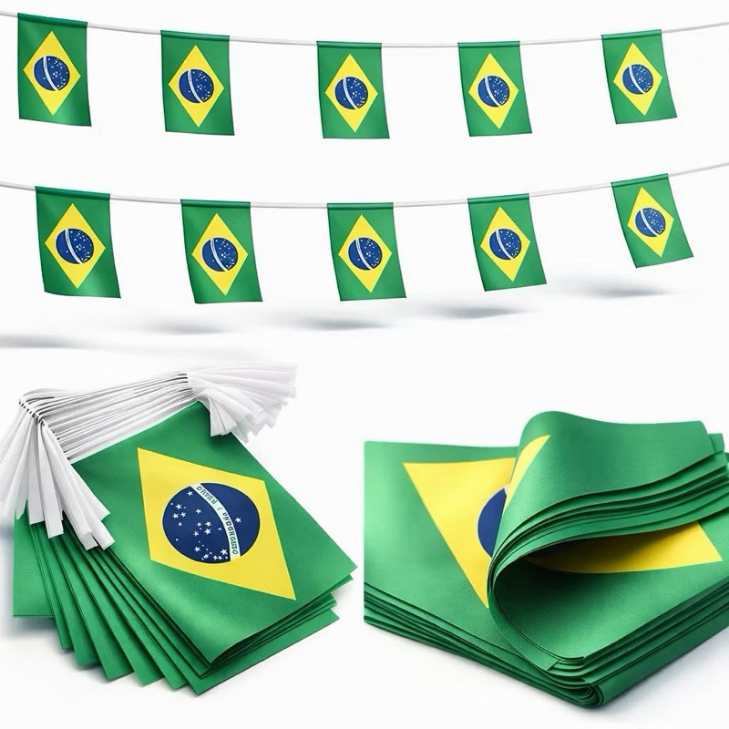 Varal 10 Metros Bandeirinhas Do Brasil Com 24 Bandeiras Poliester - Copa Do Mundo 2026