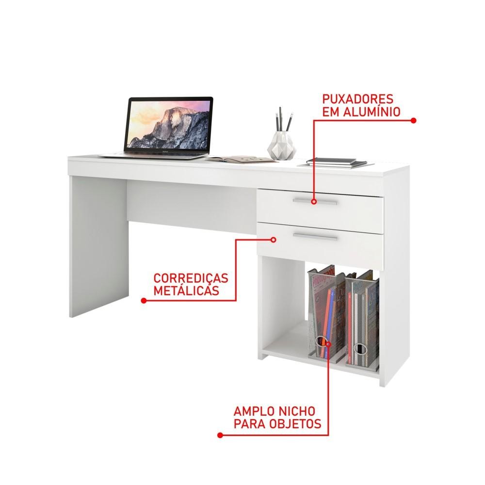 Detalhes do Mesa Para Computador Escrivaninha Home Office Estudos 2 Gavetas 1 Nicho Escritório Quarto Branca
