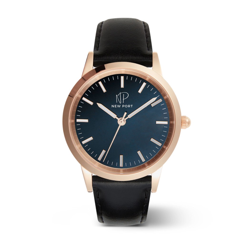 Relógio Masculino De Luxo Clássico Couro Preto New Port 40mm