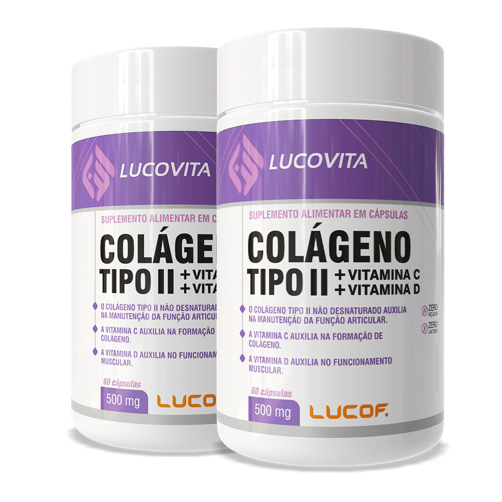 Kit 2 un - Colágeno Tipo II  500mg - 60 cápsulas Vitamina C + Vitamina D - lucovita