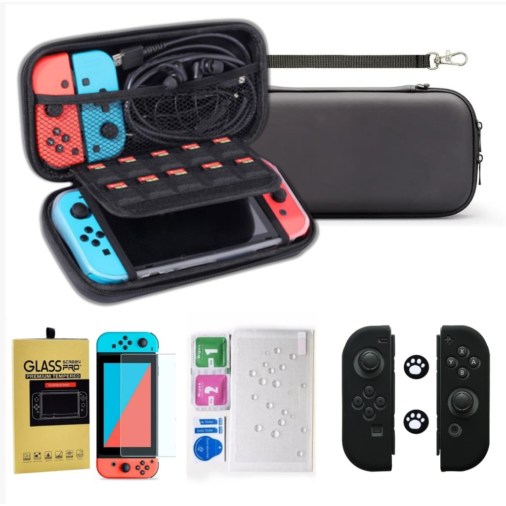 Kit Acessórios Bolsa Preta Película Capa Protetora Nintendo Switch V1 e V2