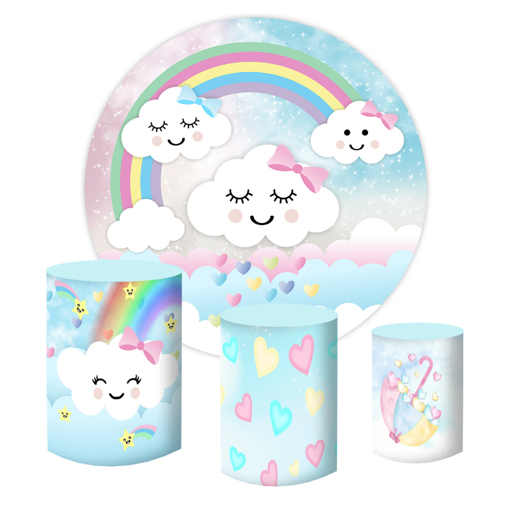 Painel Redondo + Capas Cilindro Tecido Sublimado Chuva De Benção Amor em Oferta na Shopee