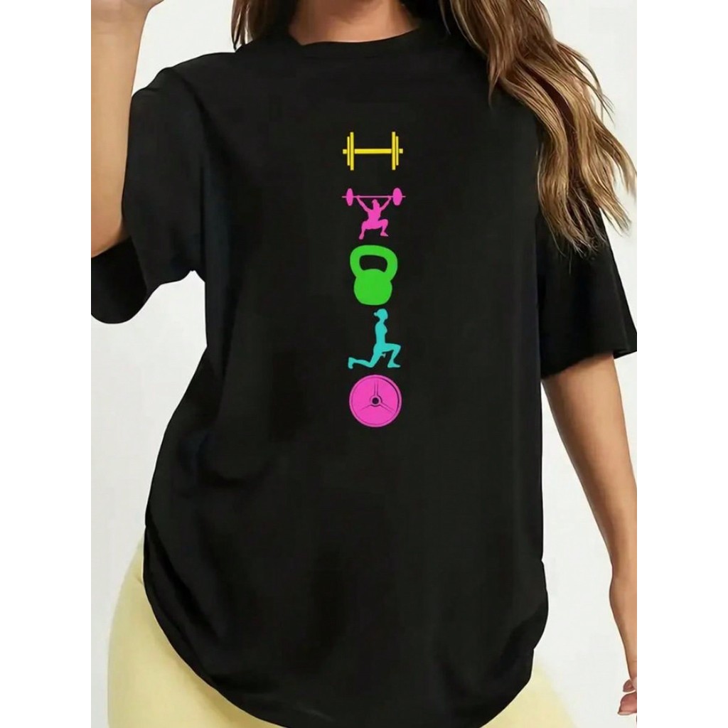 Blusa Camiseta Feminina Academia Treino Musculação Crossfit Estampada Confortável Manga Curta