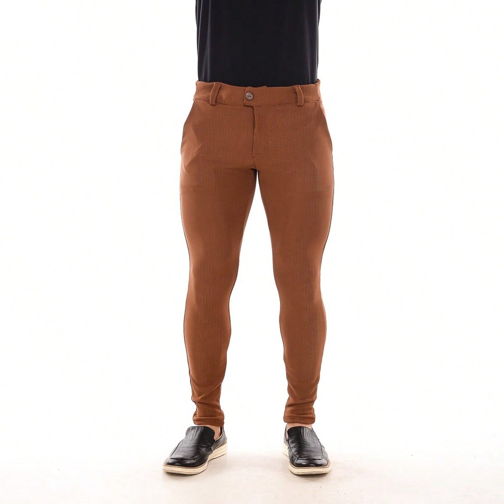 Calça Masculina Super Skinny  Bengaline Canelado Caramelo