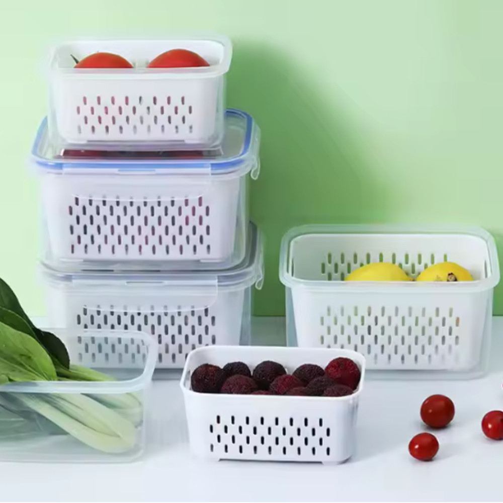 Kit 3 Pote Organizadores Geladeira 850ML/1750ML/3300ML Hermético Vegetais Cozinha Armário