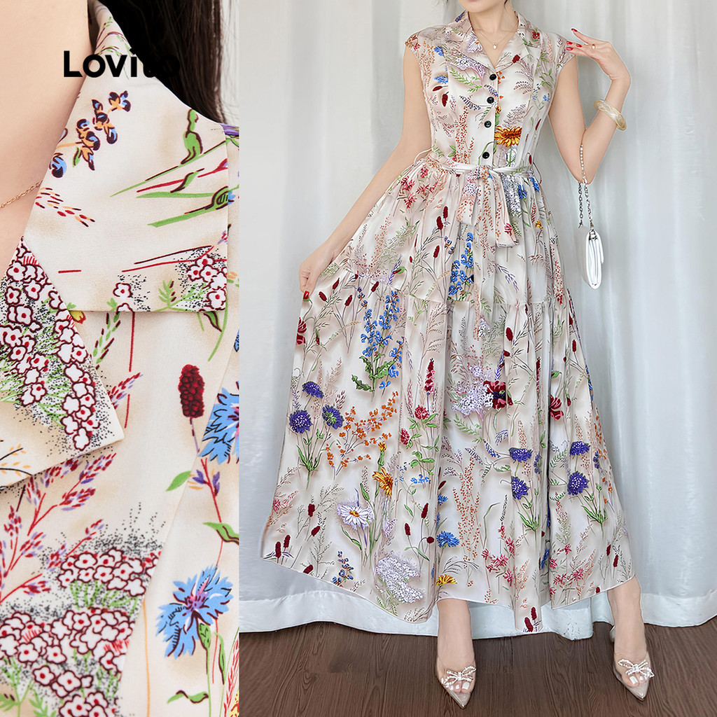 (New) Lovito Vestido Casual com Zíper e Botões Na Frente para Primavera/verão para Mulheres L149LD572 em Oferta na Shopee