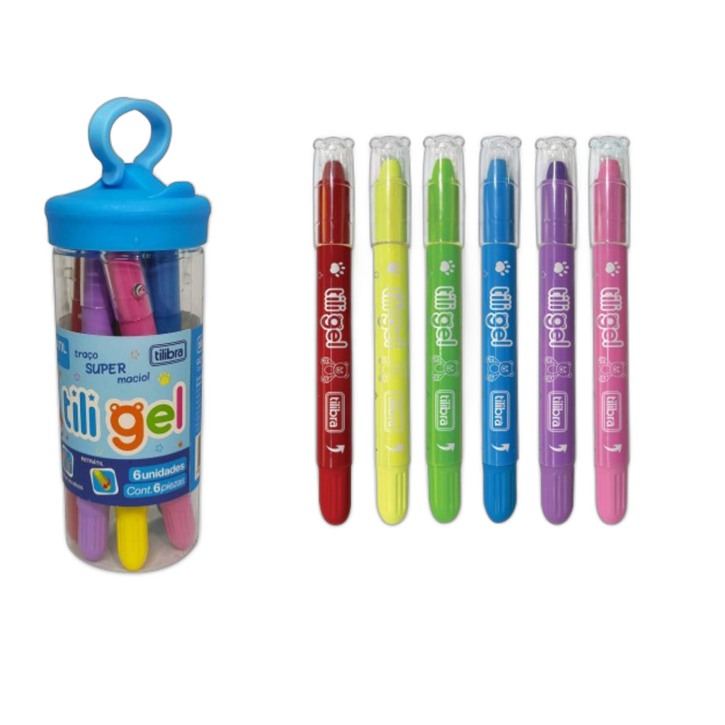 Giz De Cera Retratil Gel Aquarelavel 6 Cores Potinho Tilibra