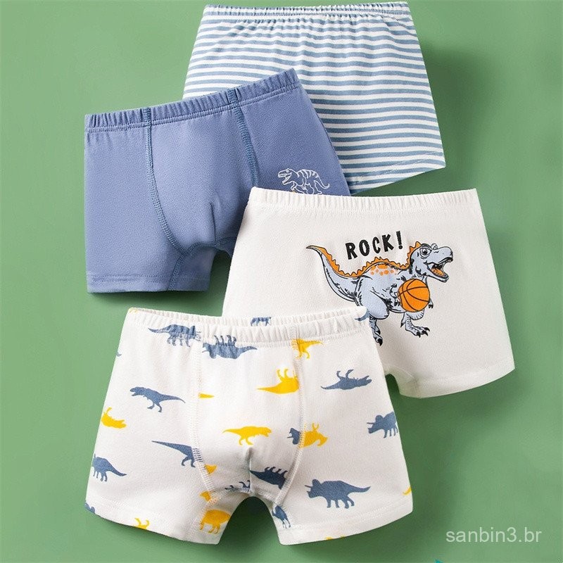 4 Pçs Meninos Roupa Interior Calcinha Dos Desenhos Animados Dinossauros Crianças Shorts De Algodão Macio Cuecas Boxer
