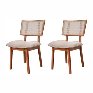 Kit 2 cadeiras Madeira Maciça, Rattan de Fibra 100% Natural e Estofada Lívia Espresso Móveis  Champagne em Oferta na Shopee