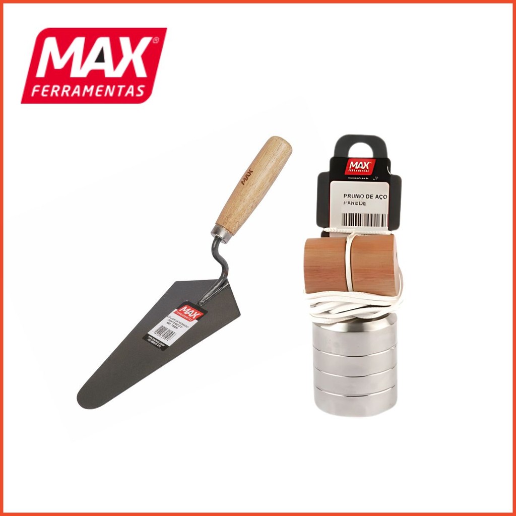 Colher De Pedreiro Reta 08 Prumo 500G Max Ferramentas Kit Obras