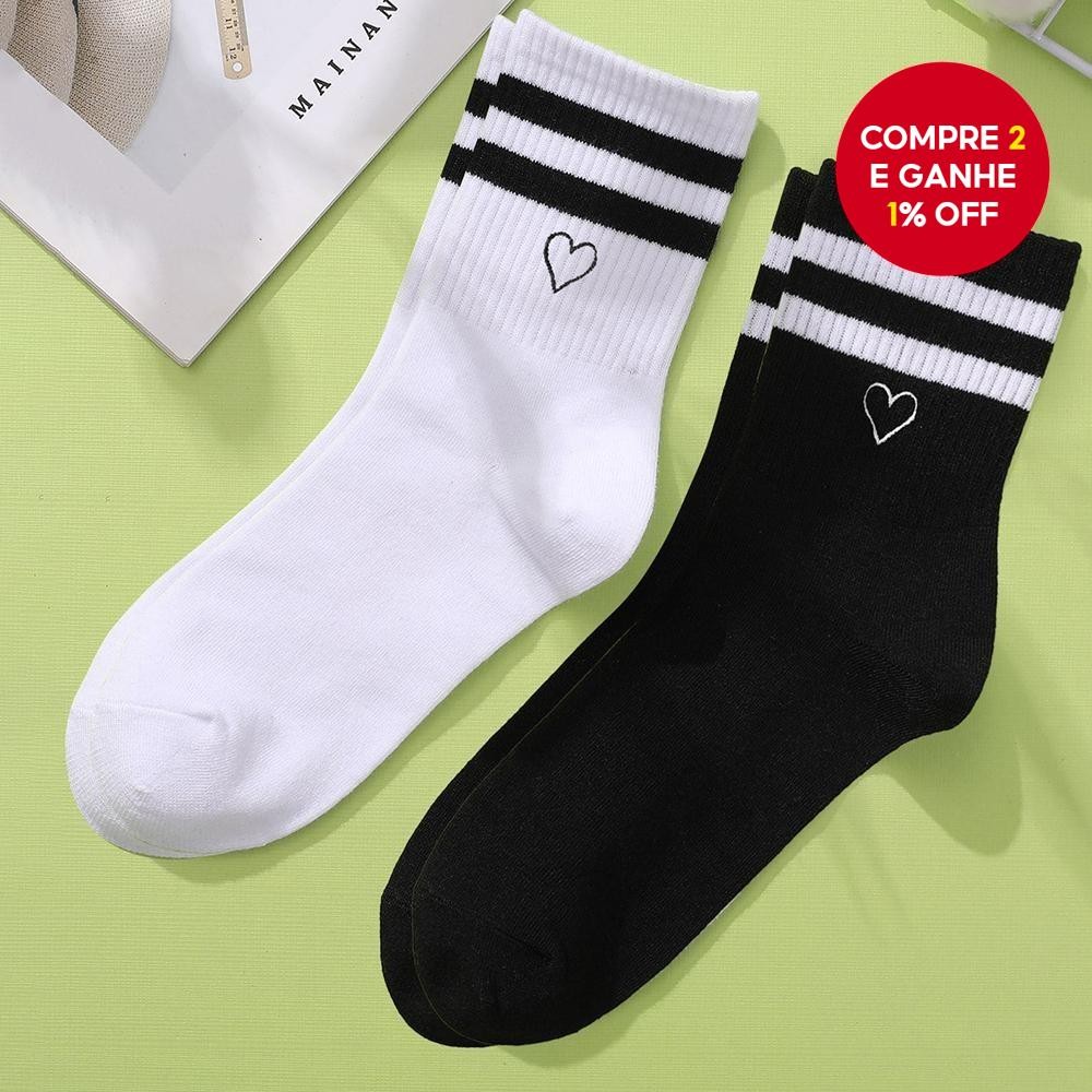 2 Pares De Meias Bordadas Da Moda – Design De Barra Paralela De Cor Sólida Para Homens E Mulheres