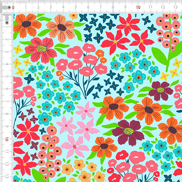 Tecido Tricoline Estampado Carnaval das Flores Artesanato Costura Patch DIY Corte Criativo