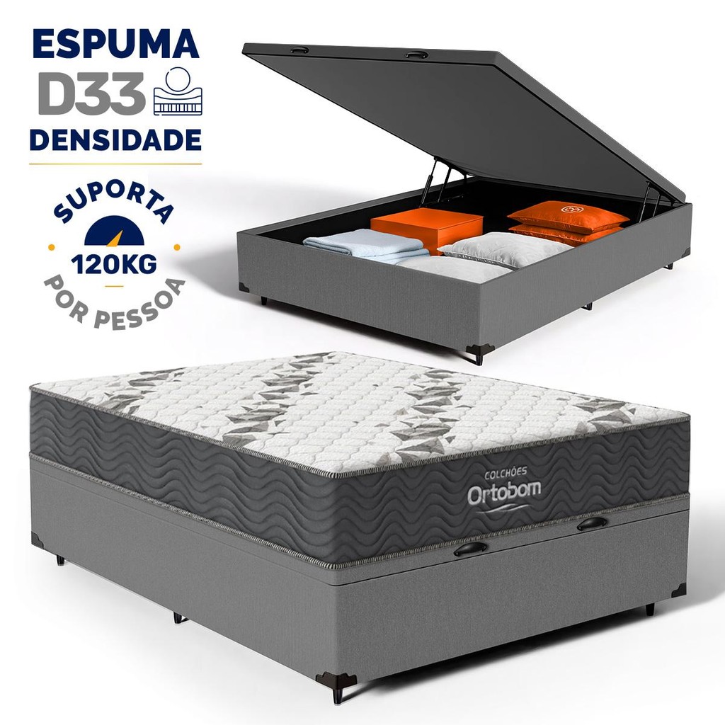 Cama Box Baú com Colchão Espuma D33 Ortobom Airtech 100 Casal 138cm em Oferta na Shopee