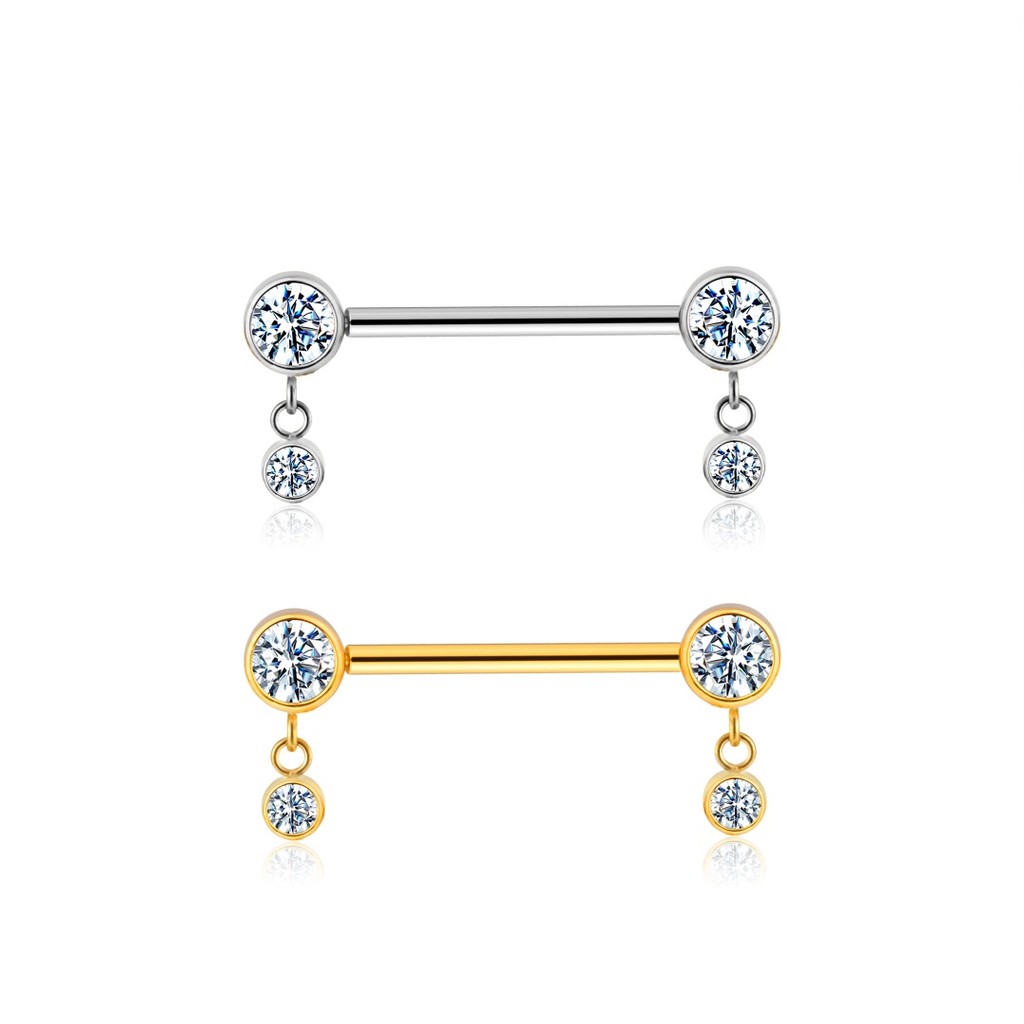 Piercing Barbell Push Pin Titânio Mamilo Com Pingentes Zircônias em Oferta na Shopee