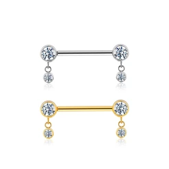Piercing Barbell Push Pin Titânio Mamilo Com Pingentes Zircônias